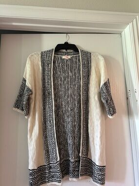 GB Girls Cream and Black Open-Front Patterned Knit Cardigan